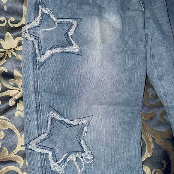 vintage y2k grunge star high waisted jeans size 28 M cute light wash denim pants - Picture 2 of 4